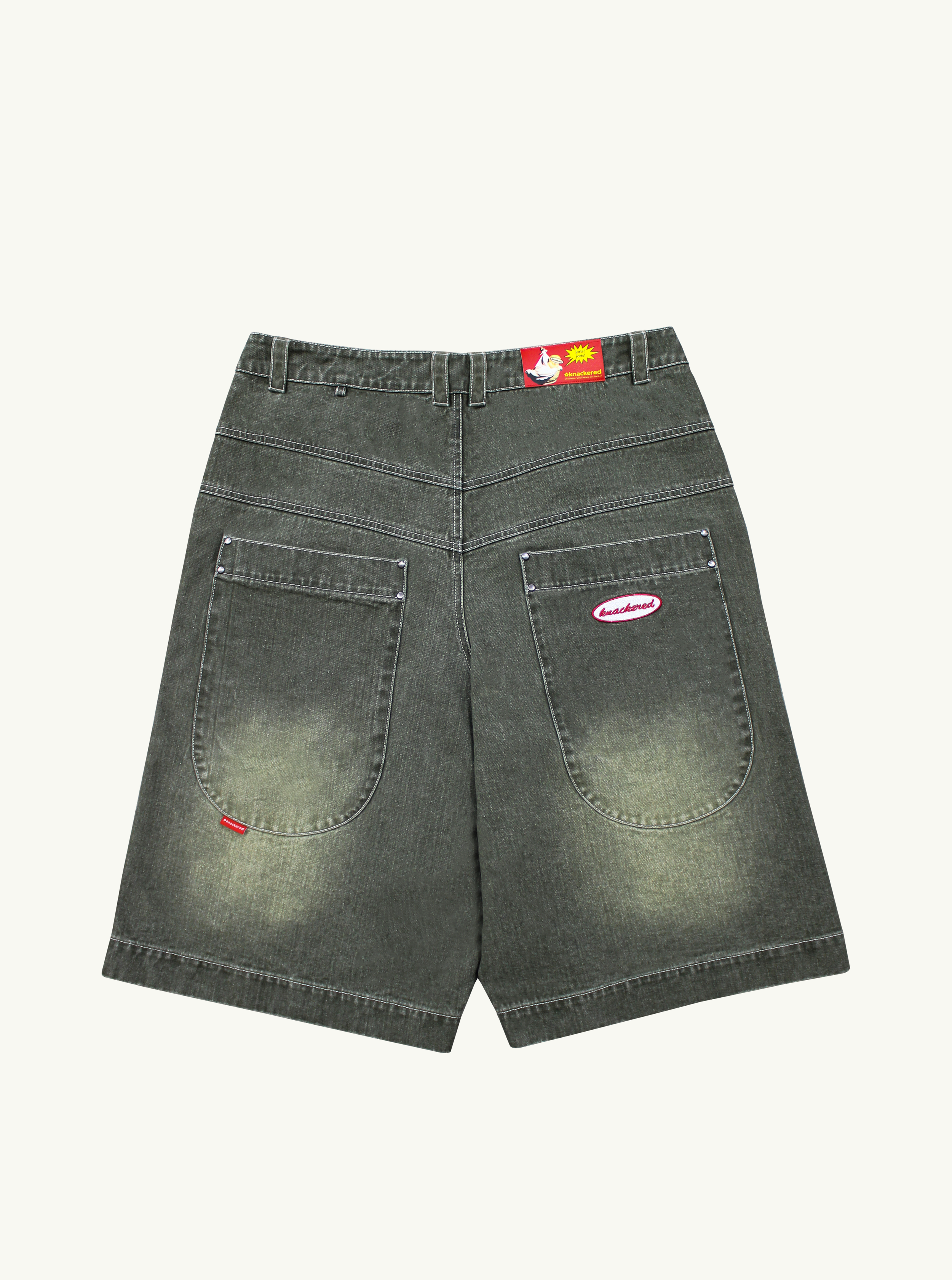 wide leg jorts, washed black — knackered